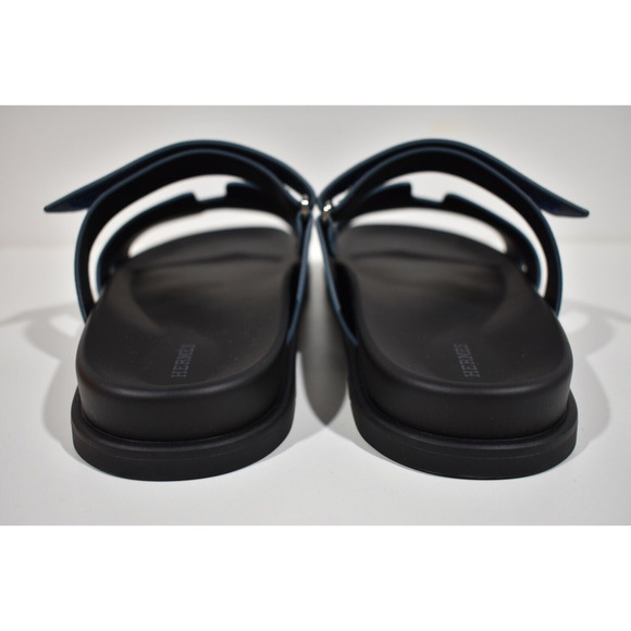 Hermes Chypre Sandal Mens Black Blue H Logo Strap Slide Slip On Flop Flat 44 11 - Picture 11 of 12